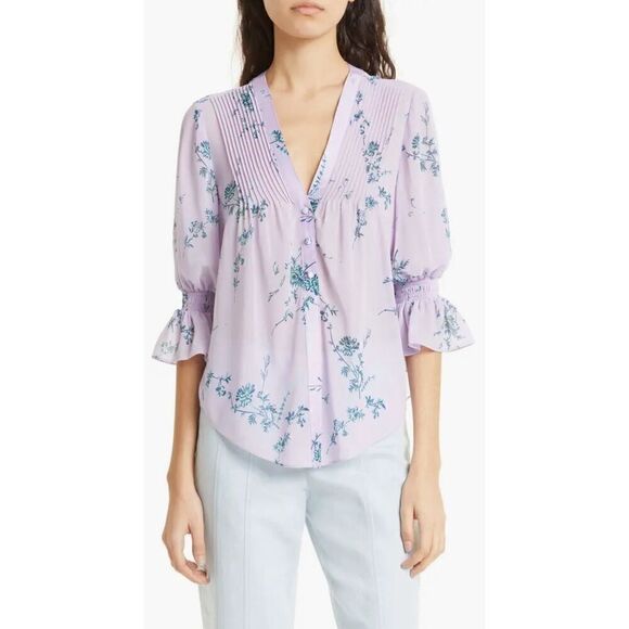 Cinq à Sept Jennings Floral Print Blouse in  Lilac Wine Multi NWoT Size XXS - Picture 1 of 9